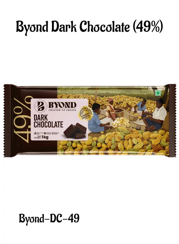 BYOND Dark Chocolate 49% | Professional Dark Chocolate for Baking, Moulding & Desserts (1 Kg) (Beyond-DC-49)