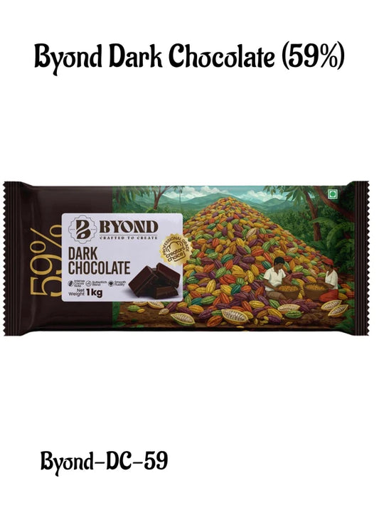 BYOND Dark Chocolate 59% | Professional Dark Chocolate for Baking, Moulding & Desserts (1 Kg) (Beyond-DC-59)