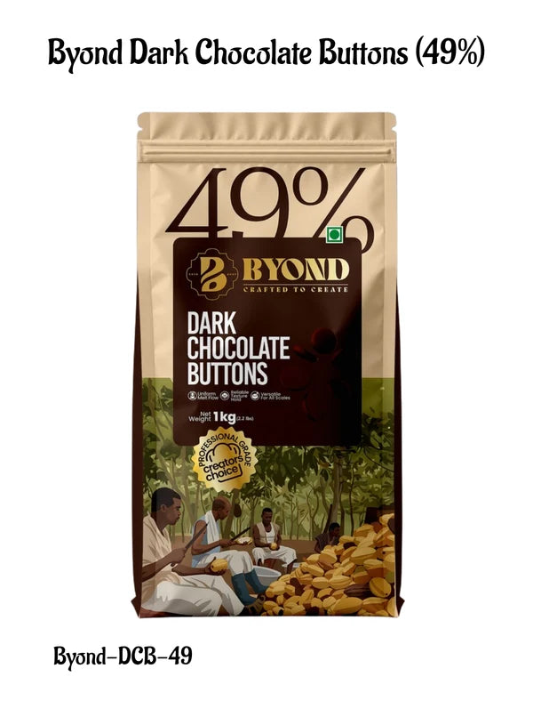 BYOND Dark Chocolate Buttons 49% | Professional Dark Chocolate Buttons for Baking, Moulding & Desserts (1 Kg) (Beyond-DCB-49)
