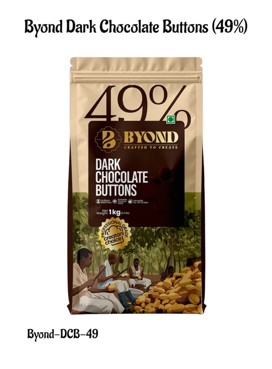 BYOND Dark Chocolate Buttons 49% | Professional Dark Chocolate Buttons for Baking, Moulding & Desserts (1 Kg) (Beyond-DCB-49)