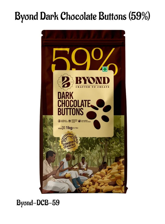 BYOND Dark Chocolate Buttons 59% | Professional Dark Chocolate Buttons for Baking, Moulding & Desserts (1 Kg) (Beyond-DCB-59)