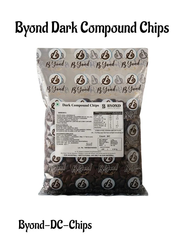 BYOND Dark Compound Chips | Professional Dark Compound Chocolate Chips for Baking, Coating & Desserts (1 Kg) (Beyond-DC-Chips)