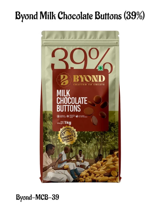 BYOND Milk Chocolate Buttons 39% | Professional Milk Chocolate Buttons for Baking, Moulding & Desserts (1 Kg) (Beyond-MCB-39)