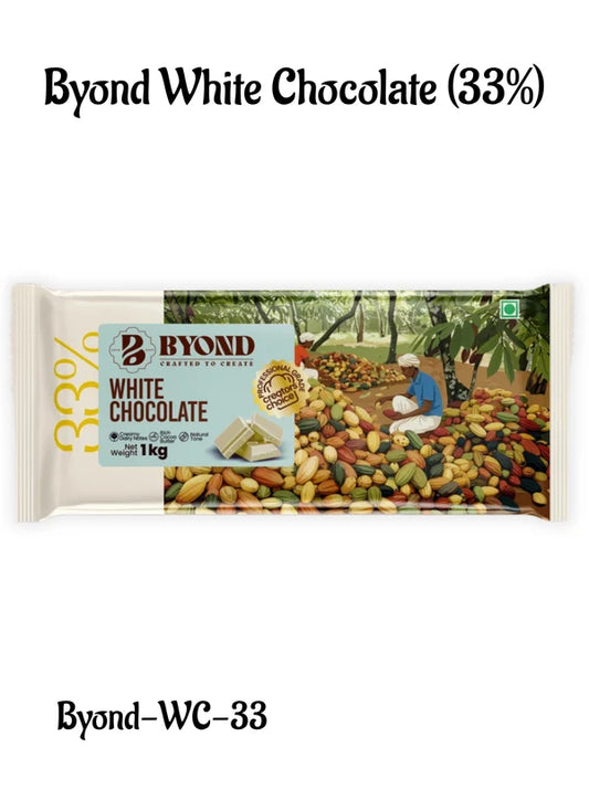 BYOND White Chocolate 33% | Professional White Chocolate for Baking, Moulding & Desserts (1 Kg) (Beyond-WC-33)