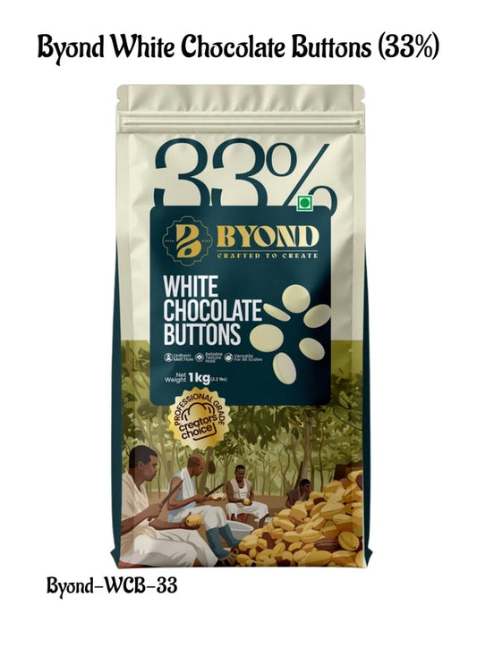 BYOND White Chocolate Buttons 33% | Professional White Chocolate Buttons for Baking, Moulding & Desserts (1 Kg) (Beyond-WCB-33)