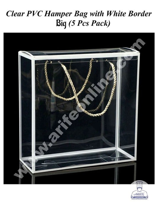 Big Clear PVC Hamper Bag with White Border | Gift Box | Gift Bag with Handle (MOQ 100 PCS)