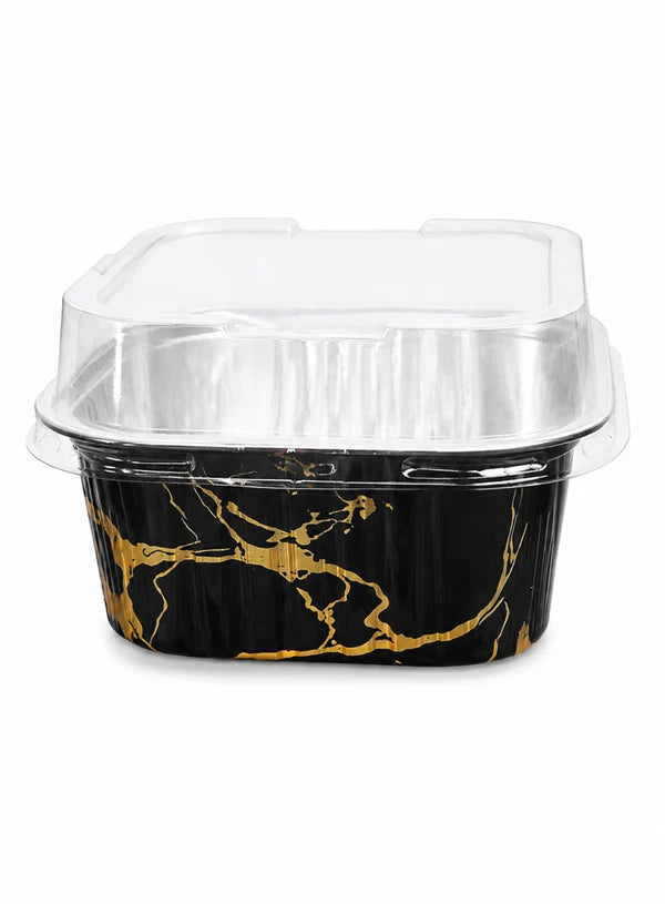 Black Printed Square Aluminium Foil Cup With Lid (3.5x2 Inch) | Food Grade | Oven & Freezer Safe | Cake & Dessert Container (SB-PT-90X35-B) 2000 Pcs per cartoon (MOQ 1 CRTN) (L)