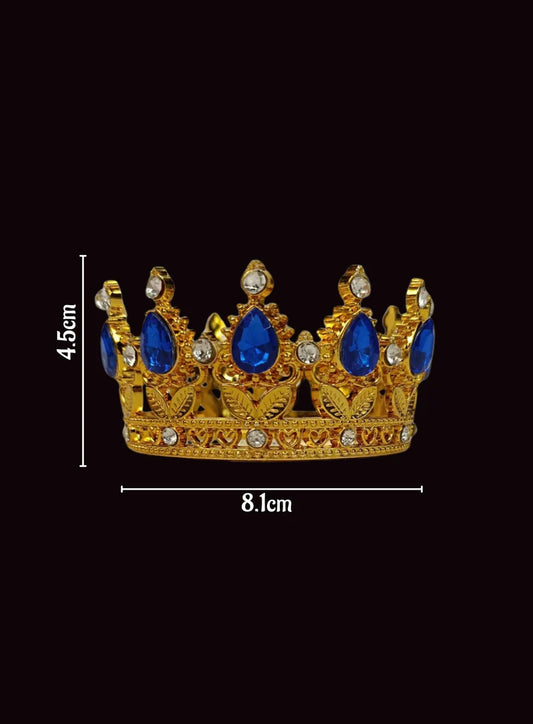 Golden Floral Crown -Blue Gem-Small Cake Topper ( SBMT-CR-ND-54-5-B-S)  (MOQ 12 PCS) (OE)