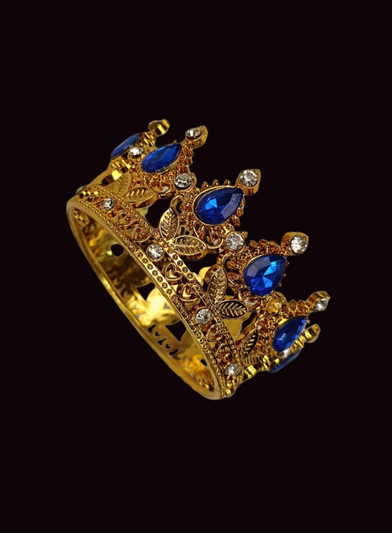Golden Floral Crown -Blue Gem-Small Cake Topper ( SBMT-CR-ND-54-5-B-S)  (MOQ 12 PCS) (OE)