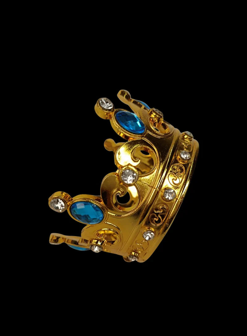 Royal Gold Plastic Crown with Blue Jewels Cake Topper ( SBMT-CR-ND-54-2-B) (MOQ 12 PCS) (OD)