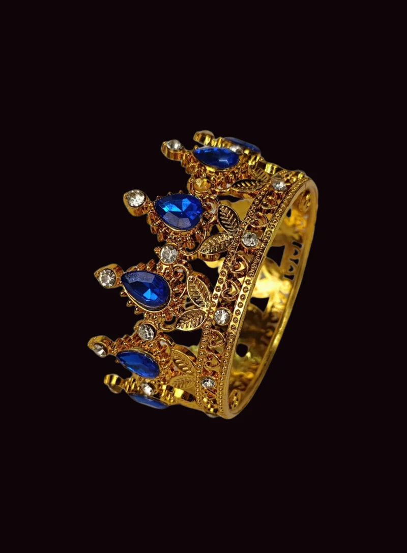 Golden Floral Crown -Blue Gem-Small Cake Topper ( SBMT-CR-ND-54-5-B-S)  (MOQ 12 PCS) (OE)