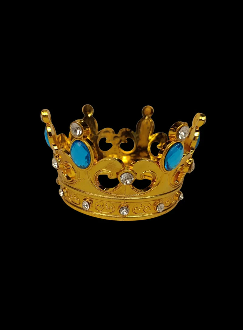 Royal Gold Plastic Crown with Blue Jewels Cake Topper ( SBMT-CR-ND-54-2-B) (MOQ 12 PCS) (OD)