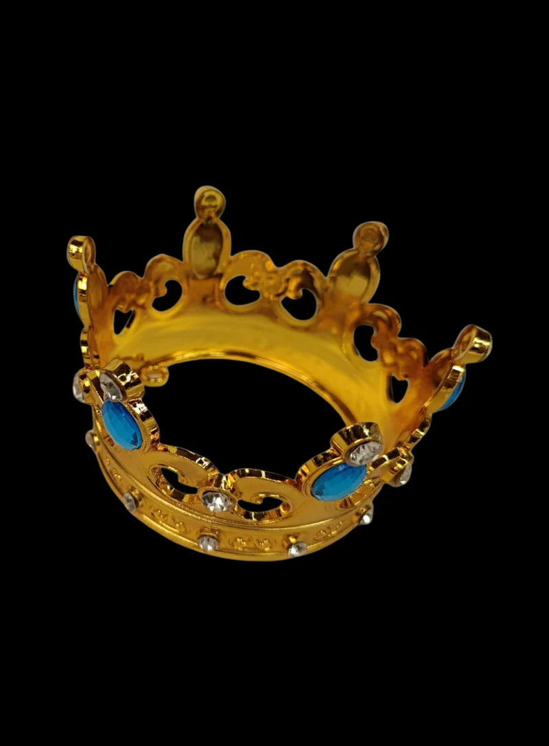 Royal Gold Plastic Crown with Blue Jewels Cake Topper ( SBMT-CR-ND-54-2-B) (MOQ 12 PCS) (OD)