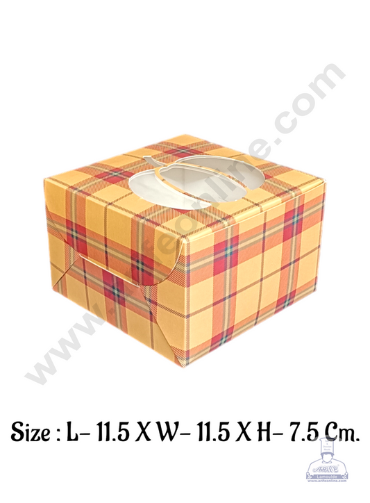 Pastry Box Brown and Red Checks  Colour With Window (Pack of 10 Pcs) (MOQ 12 PACK)