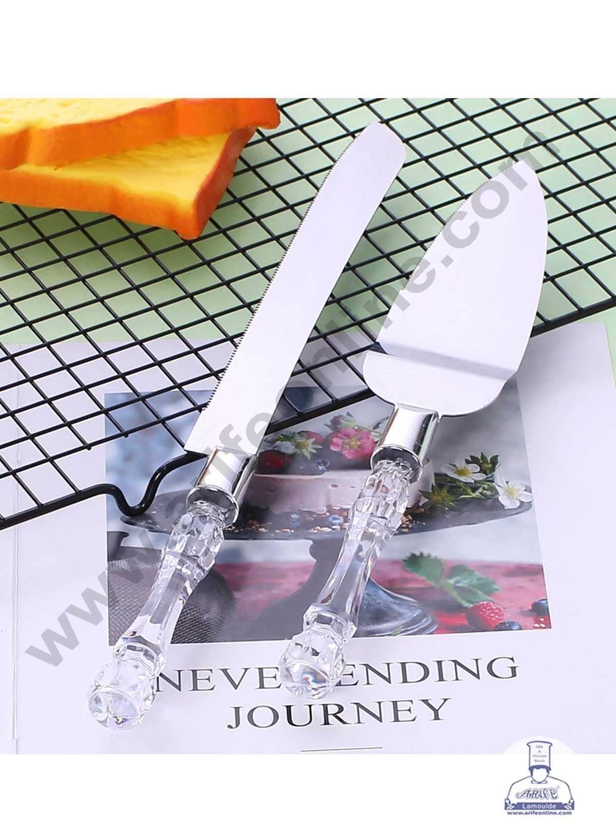 CAKE DECOR™ 2 pcs Set Multi-purpose Cake Knife and Cake Shovel Acrylic Handle with Stainless Steel Blade Baking Supplies (SBS-231)