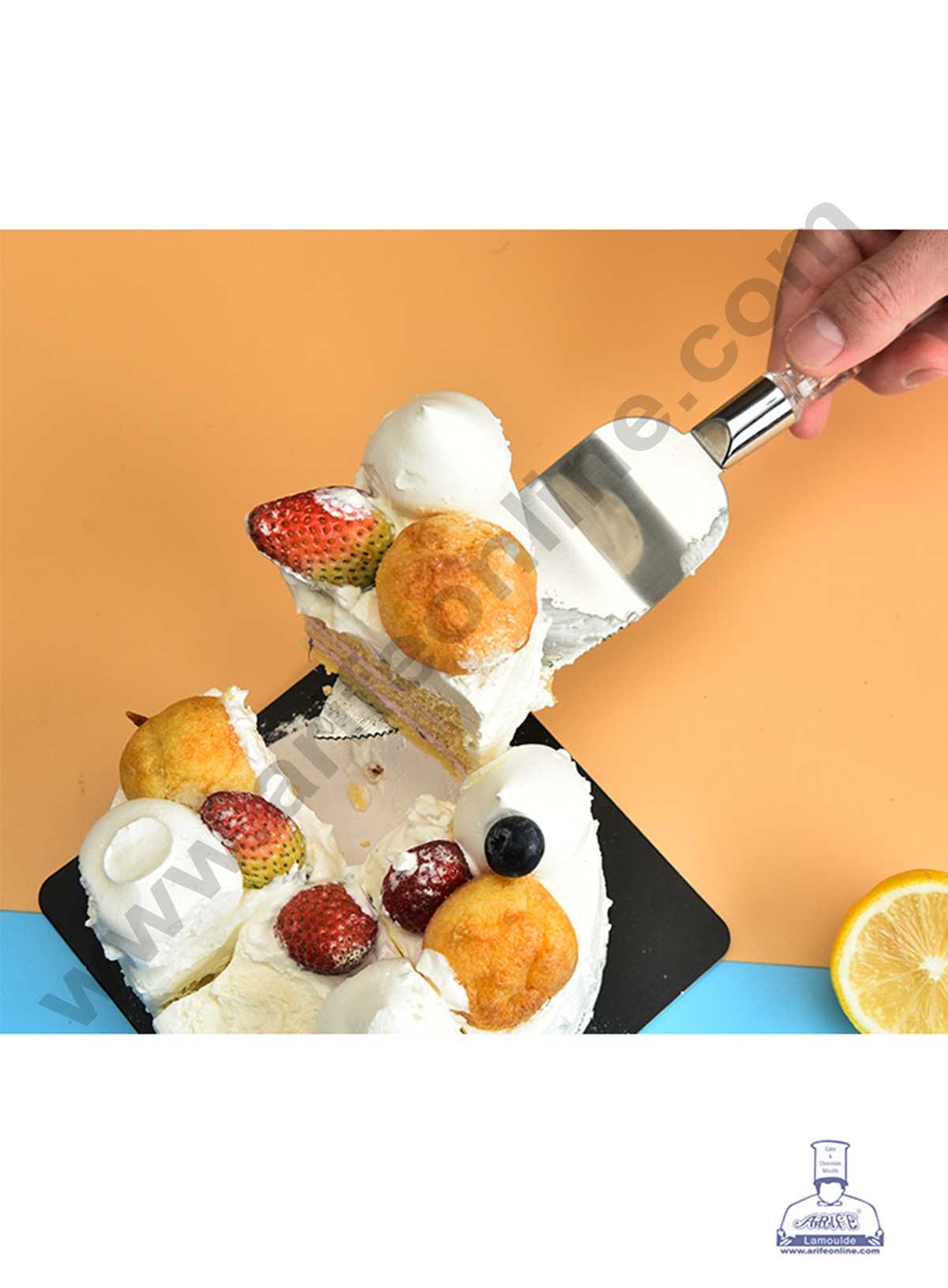CAKE DECOR™ 3 pcs Set Multi-purpose Pizza Roller Knife Cake Knife Cake Shovel Acrylic Handle with Stainless Steel Blade Baking Supplies (SBS-232)