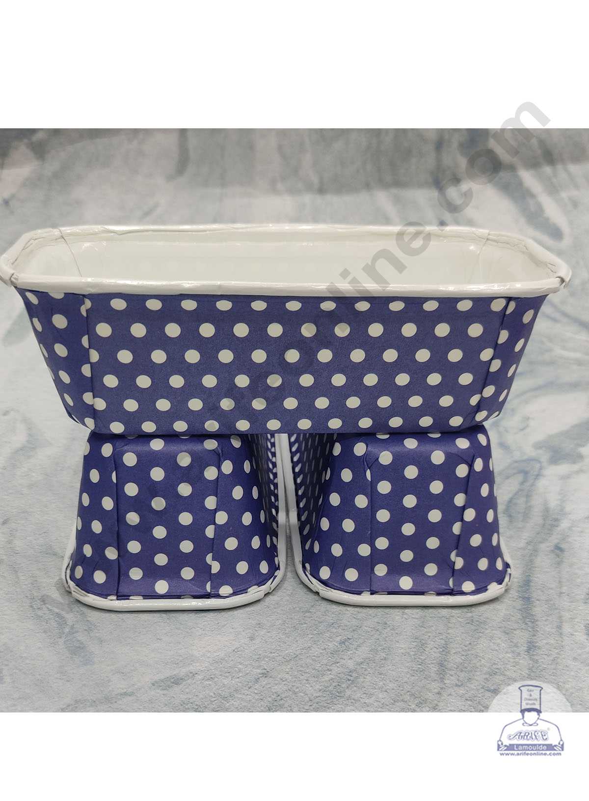 CAKE DECOR™ Bake & Serve Paper Baking Mould - Dark Blue Polka Dot Plum Cake Mould 10 Pcs