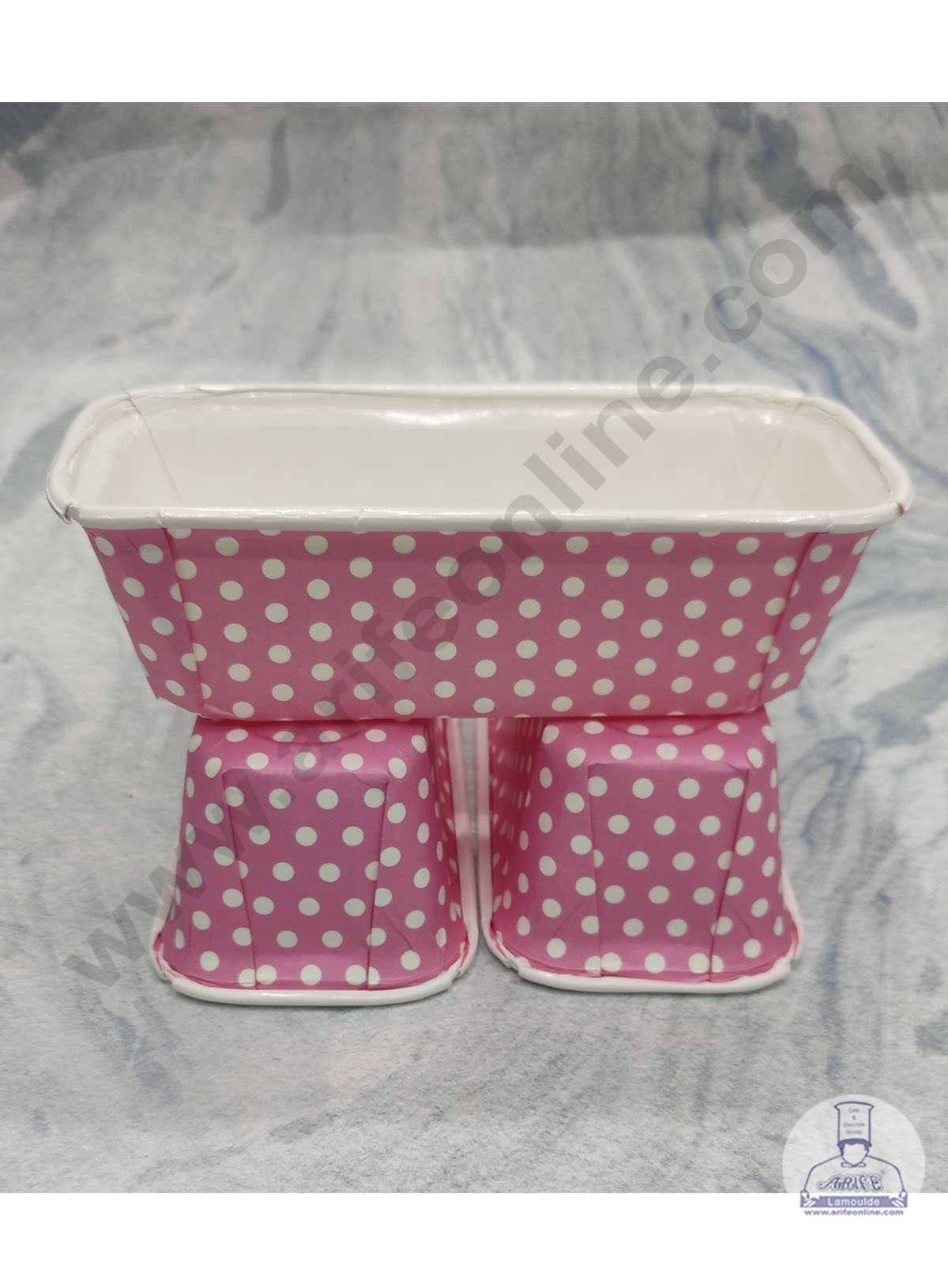 CAKE DECOR™ Bake & Serve Paper Baking Mould - Light Pink Polka Dot Plum Cake Mould (10 Pcs Pack)