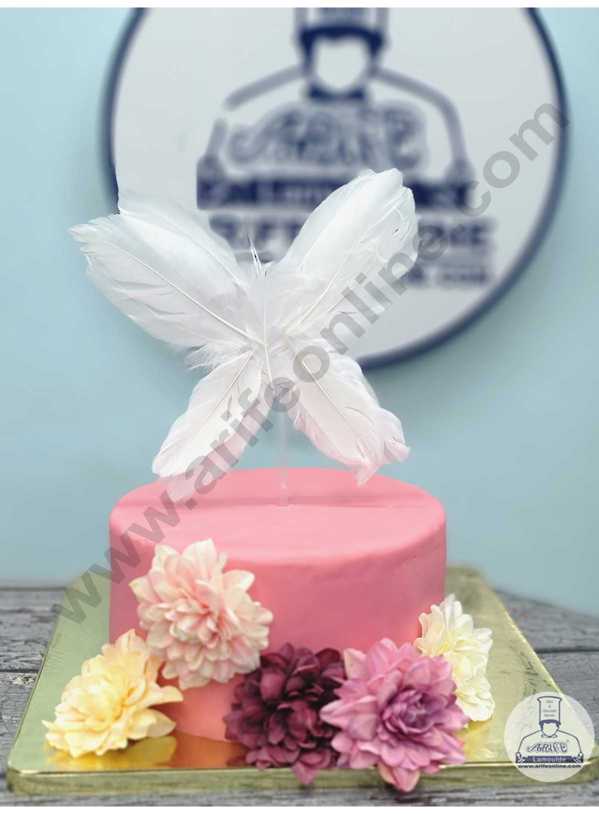 CAKE DECOR™ Butterfly Feather Topper For Cake Decorations - White ( 1 pc Pack )