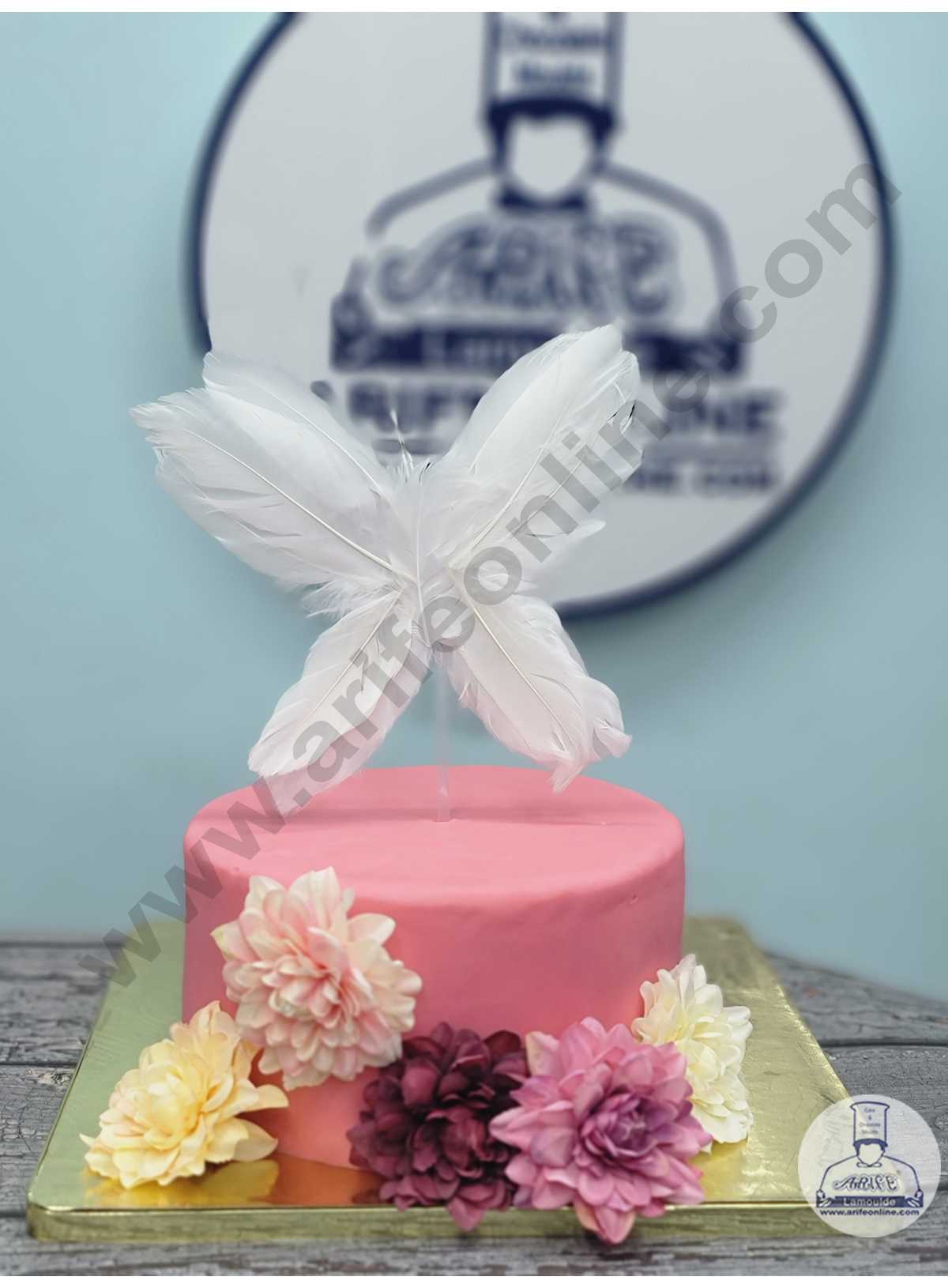 CAKE DECOR™ Butterfly Feather Topper For Cake Decorations - White ( 1 pc Pack )