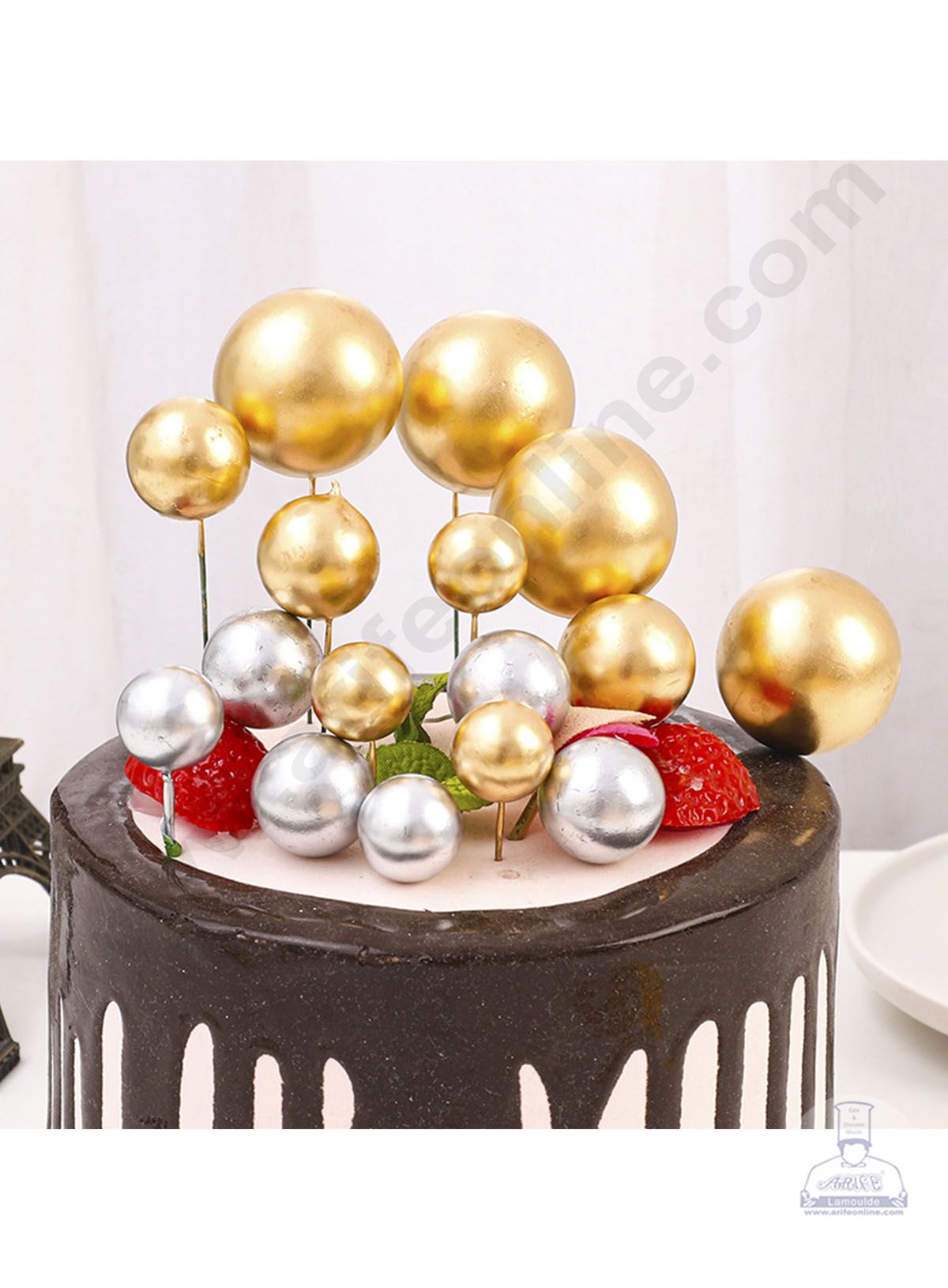 CAKE DECOR™ Golden Faux Balls Topper For Cake and Cupcake Decoration - 20 pcs Pack (SB-GoldenBall-20)