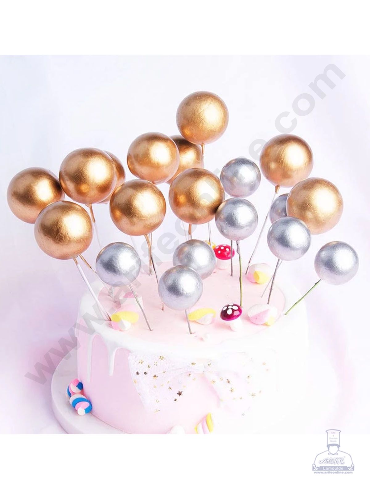 CAKE DECOR™ Golden Faux Balls Topper For Cake and Cupcake Decoration - 20 pcs Pack (SB-GoldenBall-20)