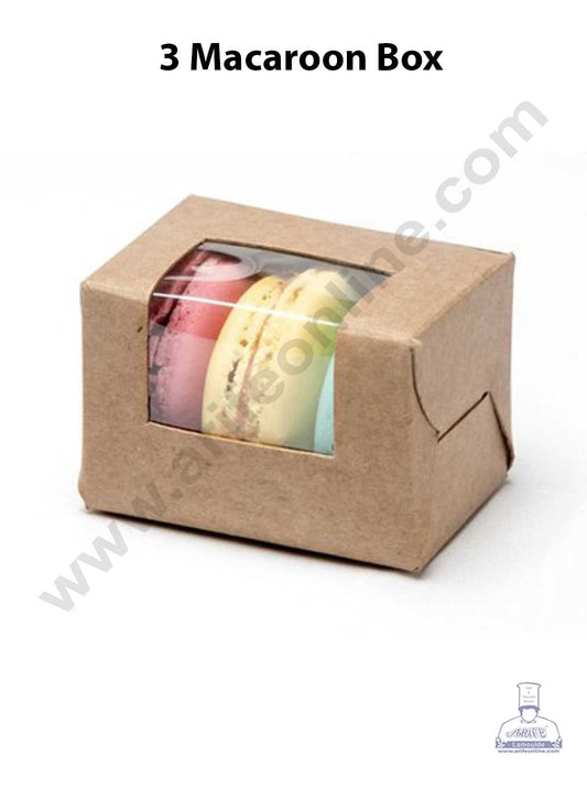 CAKE DECOR™ Kraft Brown 3 Macaroon Boxes with Clear Window, Macaroon Carriers , Kraft Brown (10 Pc Pack)