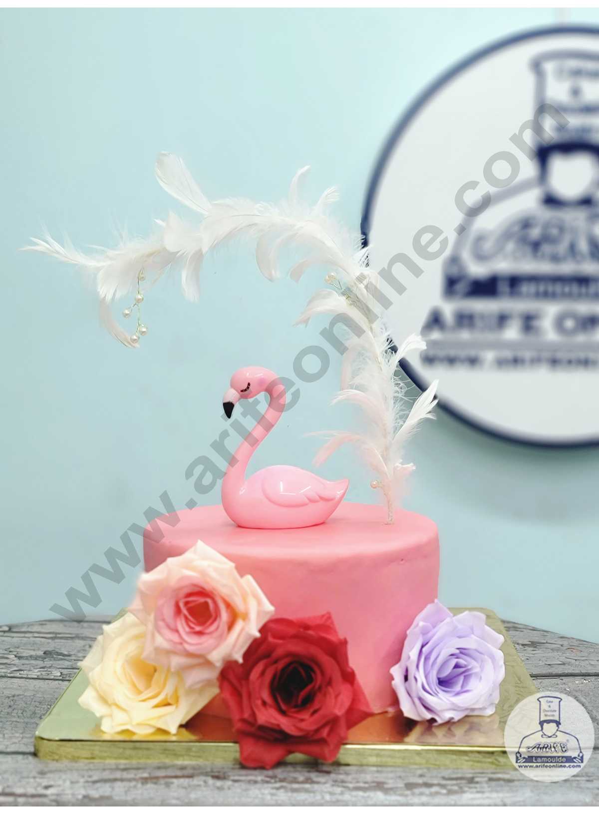 CAKE DECOR™ Long Stick Feather With Pearl Beads Topper For Cake Decorations - White ( 1 pc Pack )