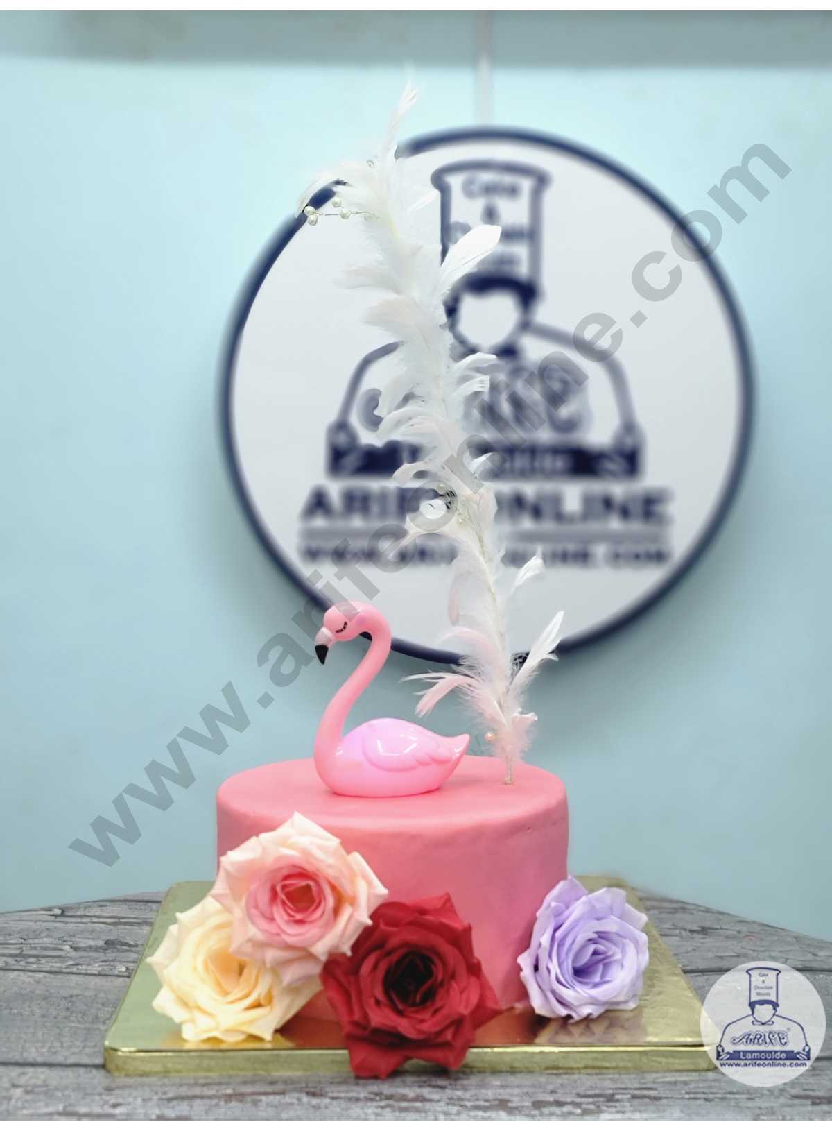 CAKE DECOR™ Long Stick Feather With Pearl Beads Topper For Cake Decorations - White ( 1 pc Pack )