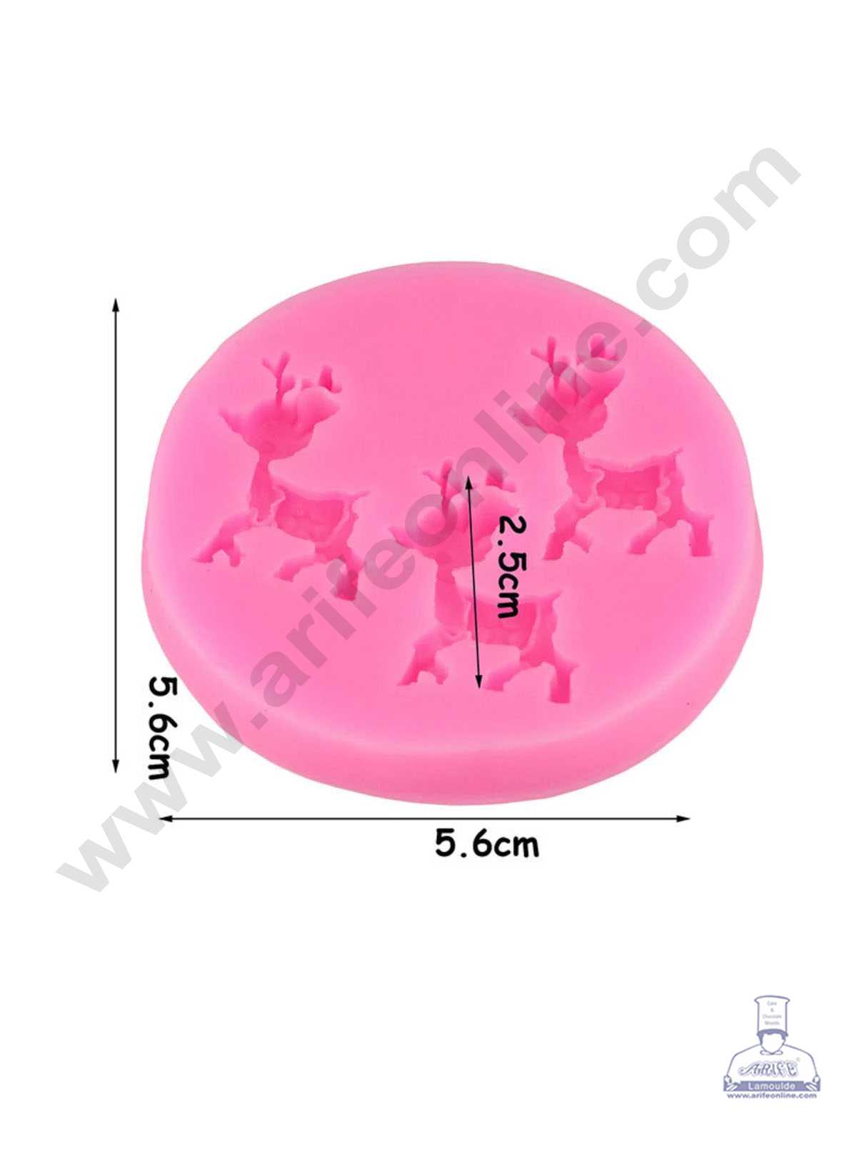 CAKE DECOR™ Silicone 3 Cavity Mini Cute Deer Shape Pink Fondant Marzipan Mould