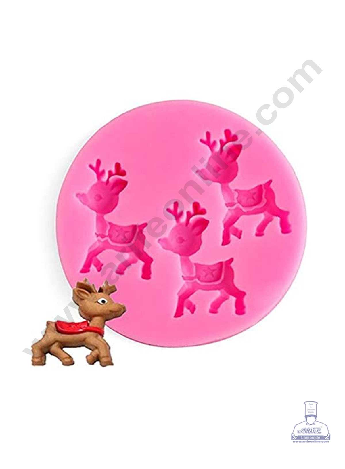 CAKE DECOR™ Silicone 3 Cavity Mini Cute Deer Shape Pink Fondant Marzipan Mould