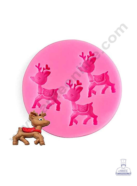CAKE DECOR™ Silicone 3 Cavity Mini Cute Deer Shape Pink Fondant Marzipan Mould