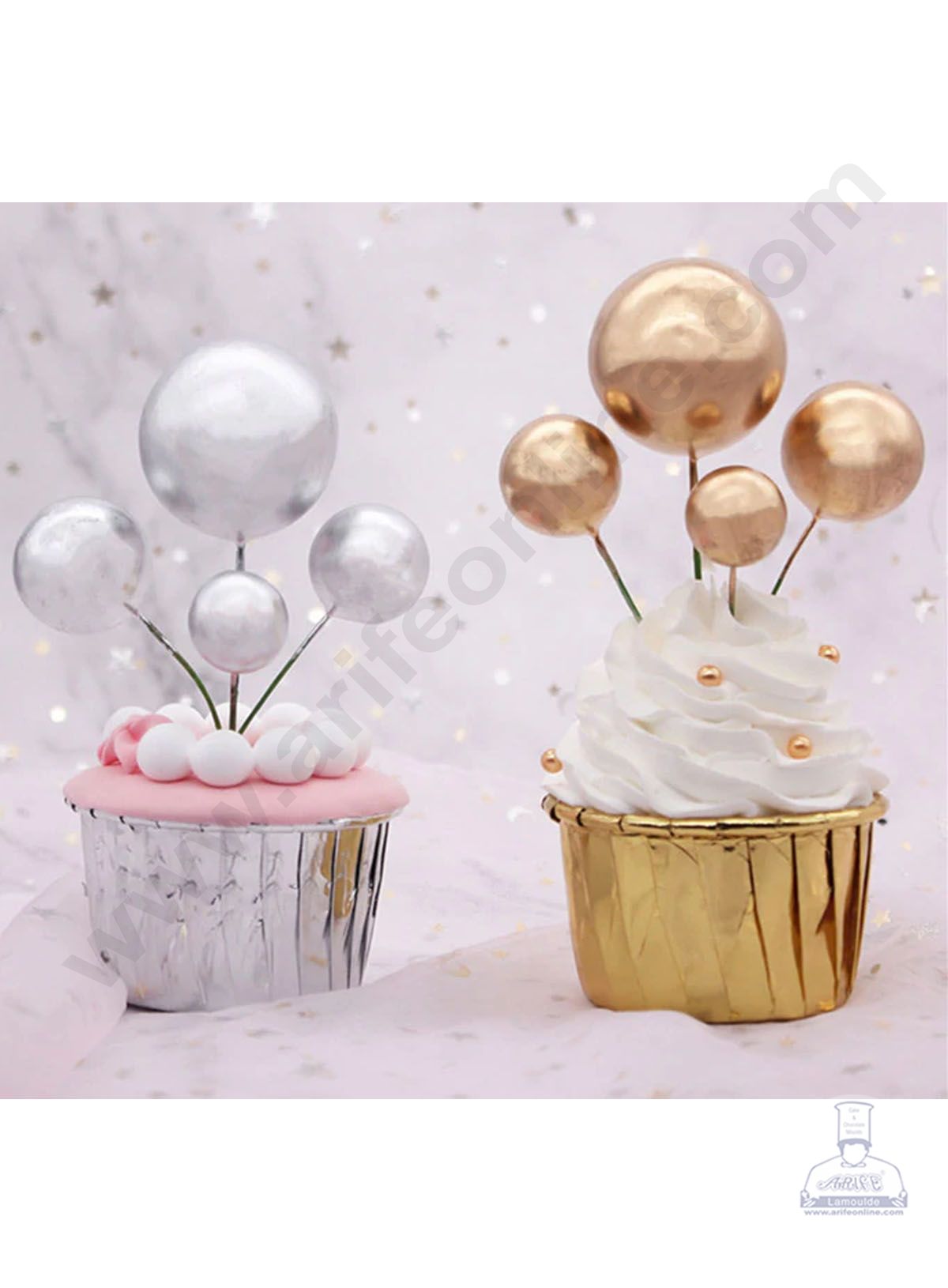 CAKE DECOR™ Silver Faux Balls Topper For Cake and Cupcake Decoration - 20 pcs Pack (SB-SilverBall-20)