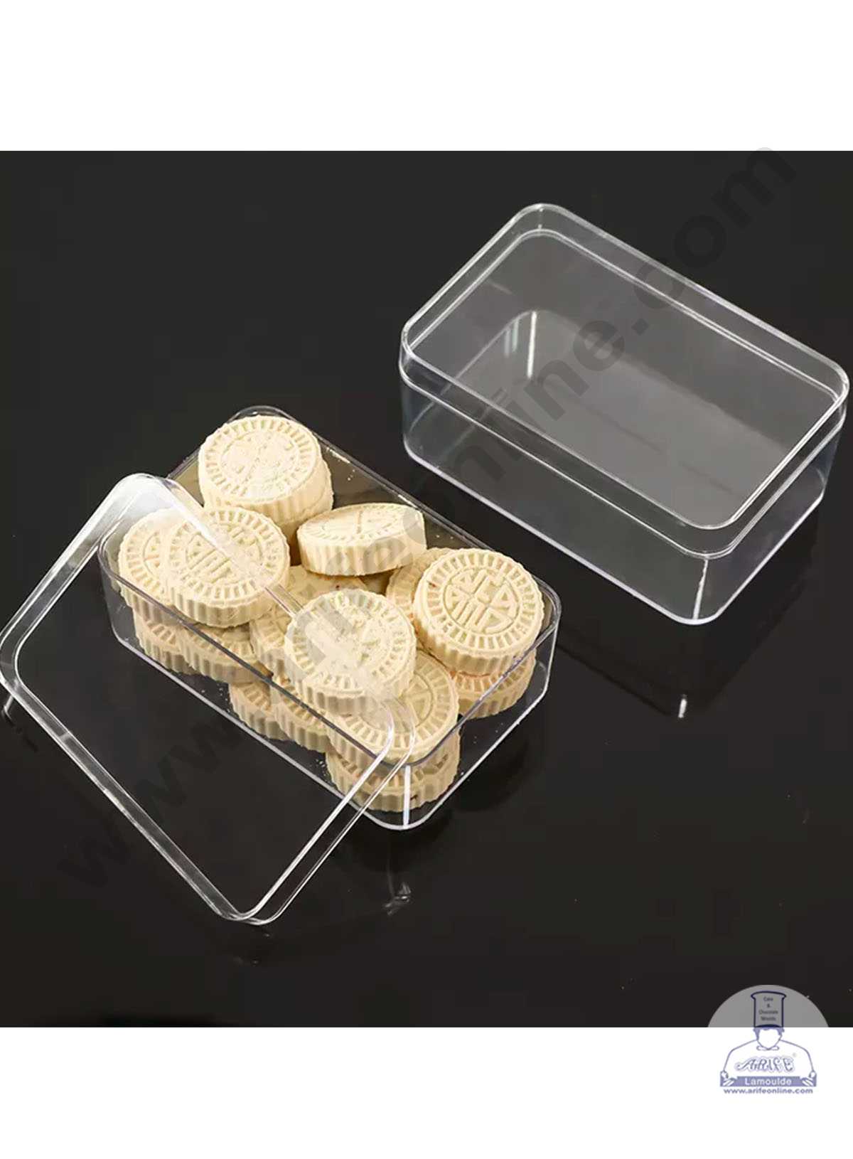CAKE DECOR™ Transparent Acrylic Dessert Rectangle Tub With Lid (Pack of 12)