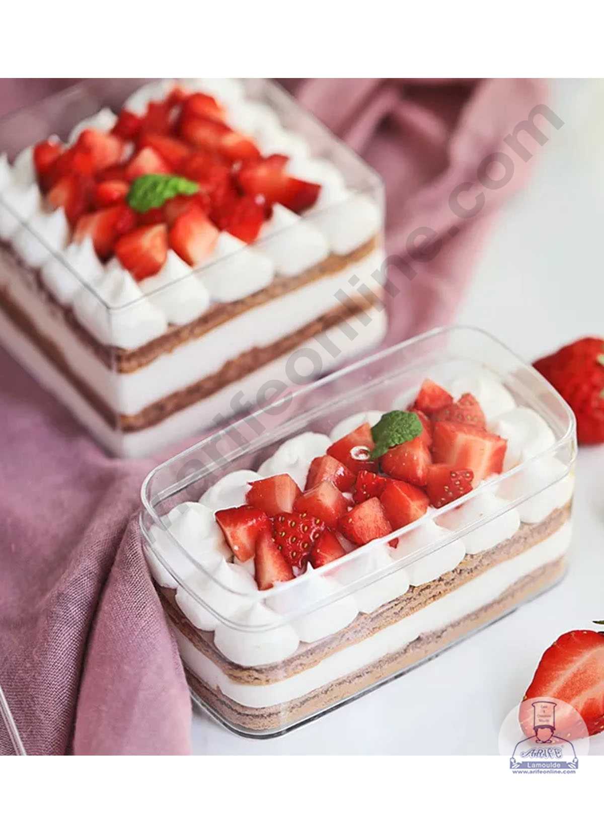CAKE DECOR™ Transparent Acrylic Dessert Rectangle Tub With Lid (Pack of 12)
