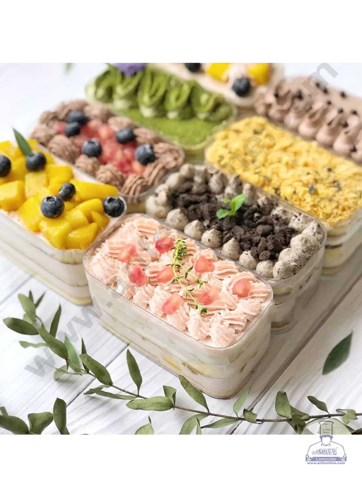 CAKE DECOR™ Transparent Acrylic Dessert Rectangle Tub With Lid (Pack of 12)