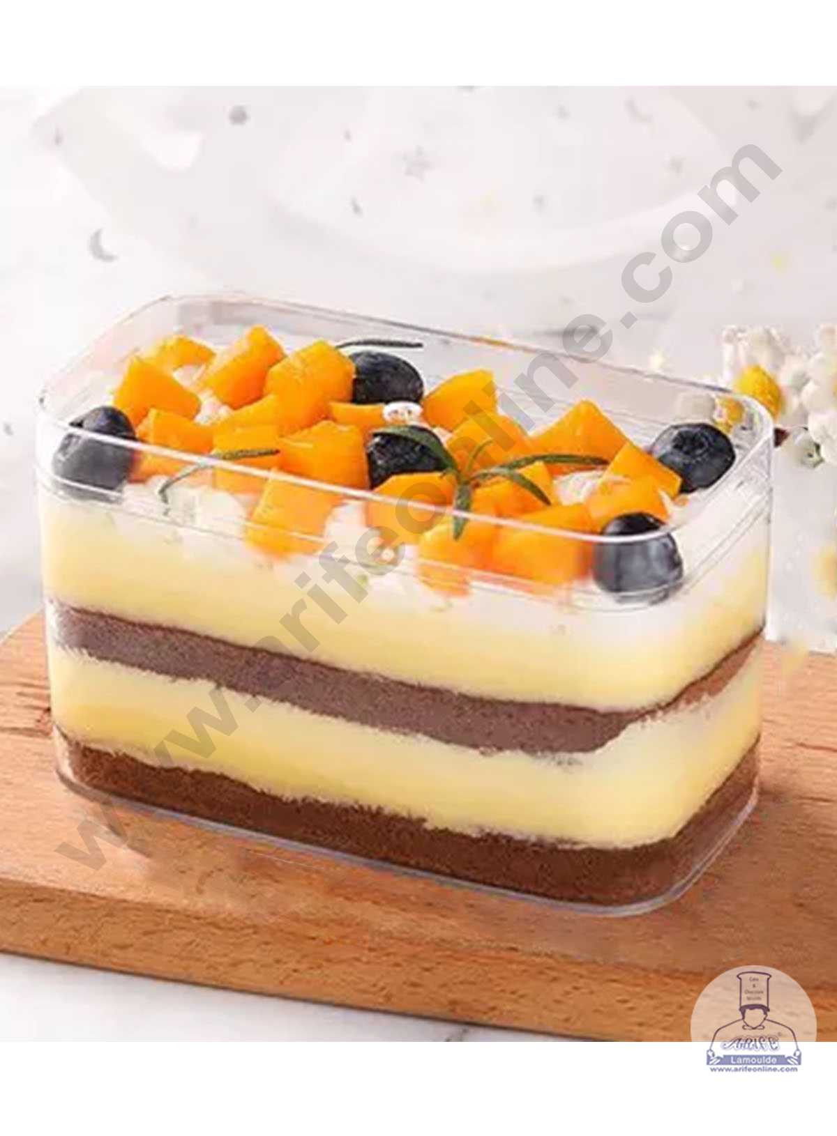 CAKE DECOR™ Transparent Acrylic Dessert Rectangle Tub With Lid (Pack of 12)
