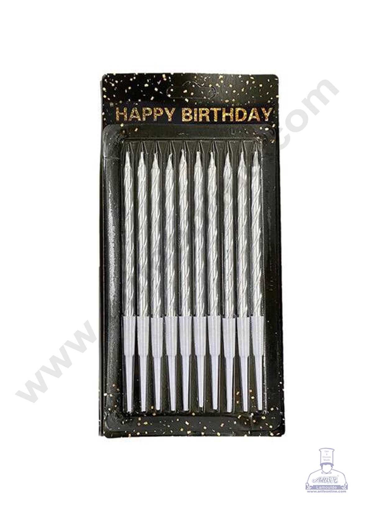 10 pcs Silver Twist Long Thin Candle for Party Decoration for Cake and Cupcake (MOQ 20 SET)
