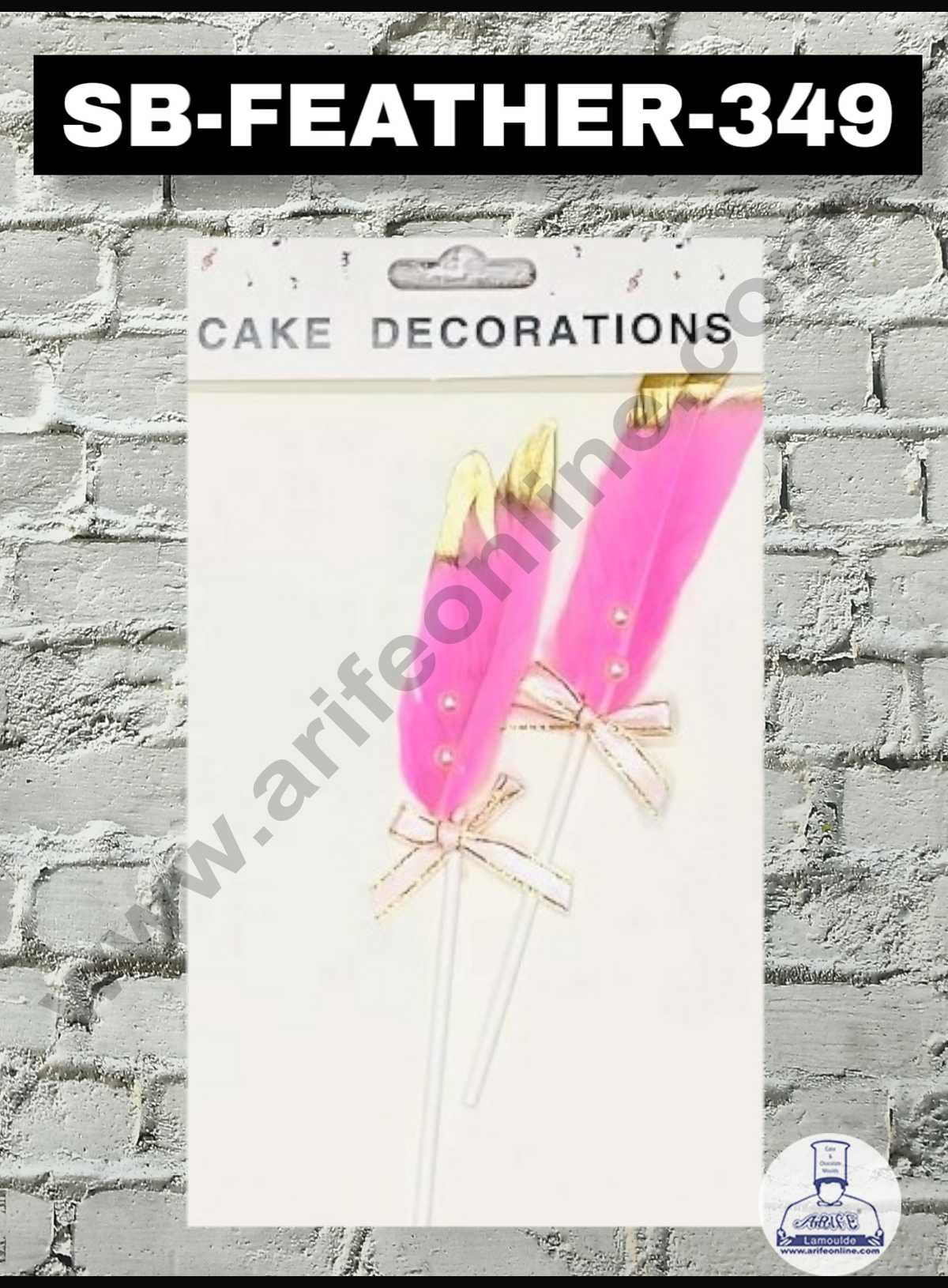 2pcs Light Pink Golden Feather Topper For Cake Decoration( SB-FEATHER-349-LPG ) (MOQ 12 PCS) (FD)