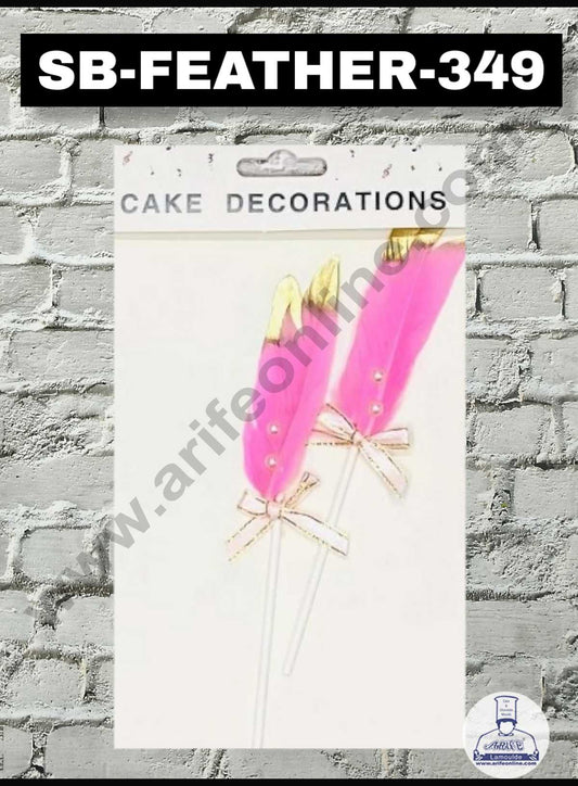 2pcs Light Pink Golden Feather Topper For Cake Decoration( SB-FEATHER-349-LPG ) (MOQ 12 PCS) (FD)