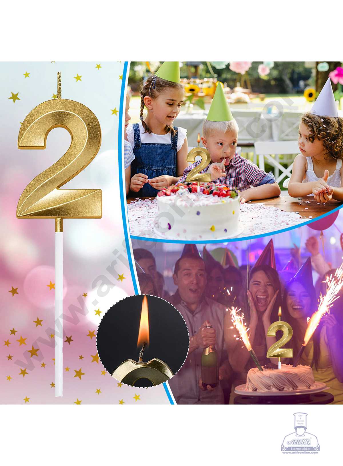 3D Birthday 2 Number Candle for Cake and Cupcake Decoration (1pc Pack)  (MOQ 12 PCK) (M.5)