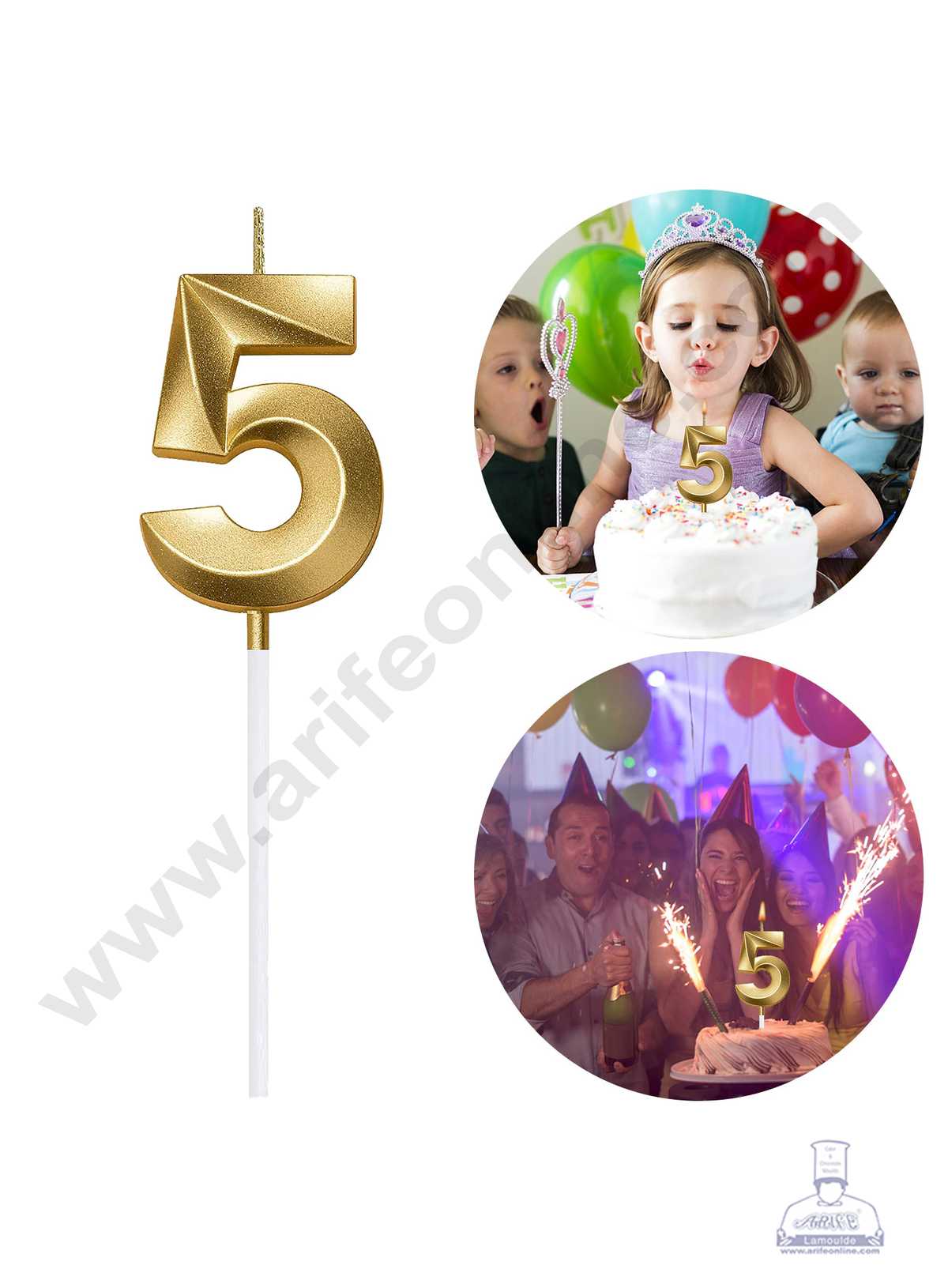 3D Birthday 5 Number Candle for Cake and Cupcake Decoration(1pc Pack) (MOQ 12 PCK) (M.5)