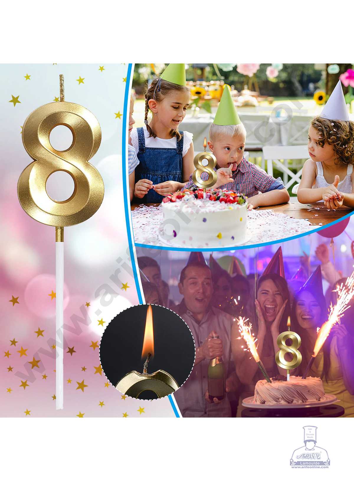 3D Birthday 8 Number Candle for Cake and Cupcake Decoration(1pc Pack) (MOQ 12 PCK) (M.5)