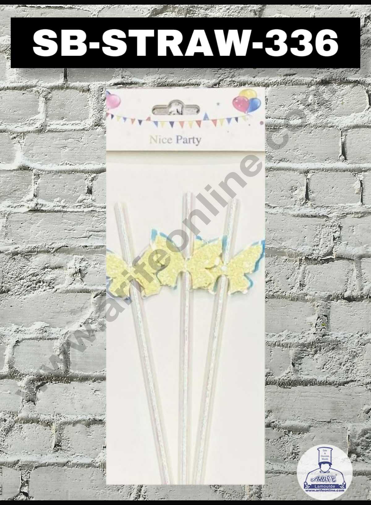 3pcs Dual Shade Yellow Blue Butterfly Straw Topper For Cake Decoration( SB-STRAW-336-YB )  (MOQ 12 PCS)  (ID)