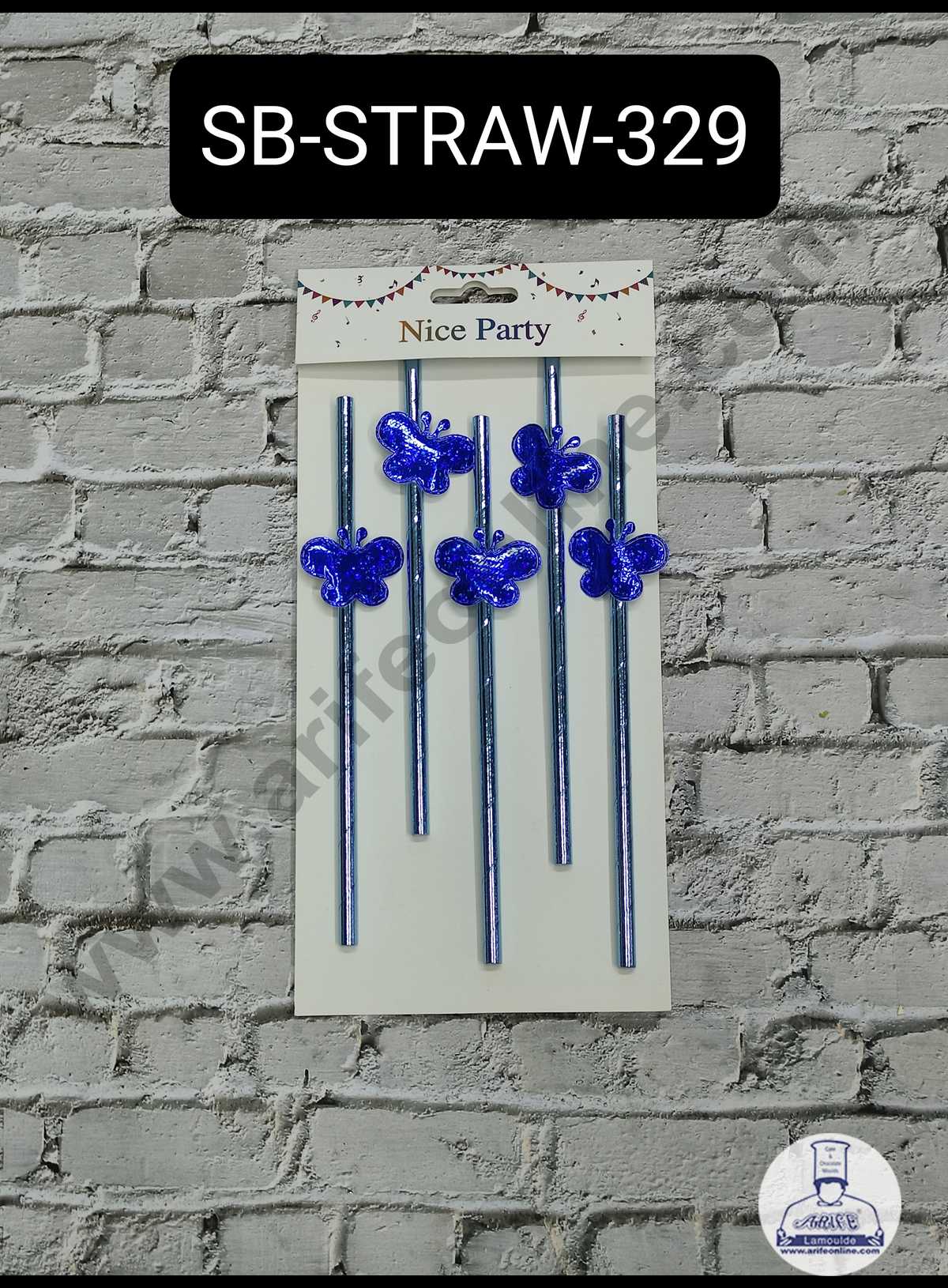 5pcs Blue Butterfly Straw Topper For Cake Decoration( SB-STRAW-329-Blue ) (MOQ 12 PCS)  (ID)
