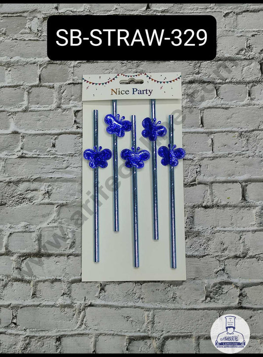 5pcs Blue Butterfly Straw Topper For Cake Decoration( SB-STRAW-329-Blue ) (MOQ 12 PCS)  (ID)