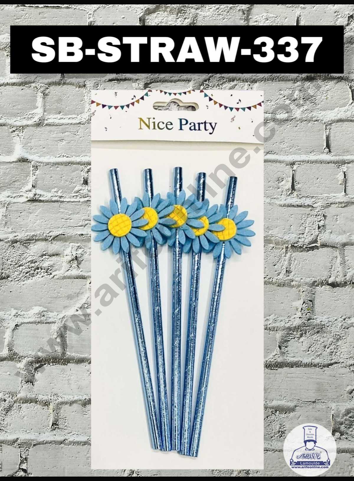 5pcs Blue Sunflower Straw Topper For Cake Decoration( SB-STRAW-337-Blue ) (MOQ 12 PCS)  (ID)