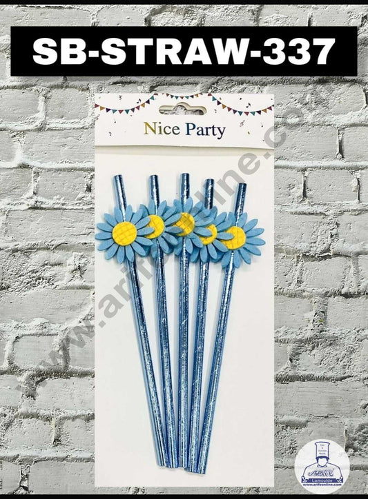 5pcs Blue Sunflower Straw Topper For Cake Decoration( SB-STRAW-337-Blue ) (MOQ 12 PCS)  (ID)