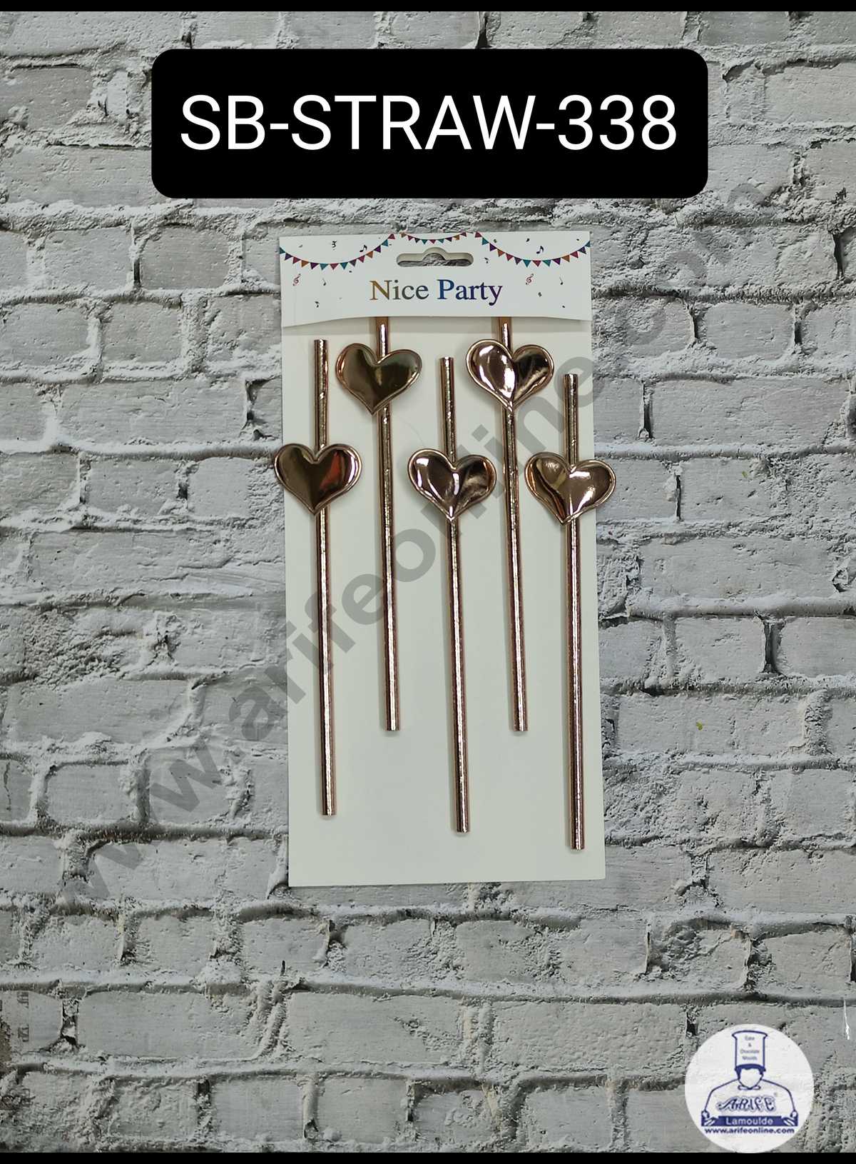 5pcs Bronze Heart Straw Topper For Cake Decoration( SB-STRAW-338-Bronze ) (MOQ 12 PCS)  (ID)