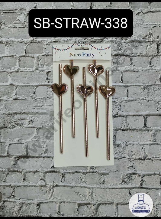 5pcs Bronze Heart Straw Topper For Cake Decoration( SB-STRAW-338-Bronze ) (MOQ 12 PCS)  (ID)